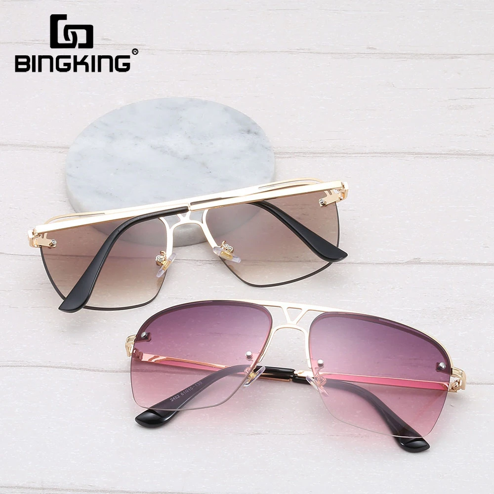 

Bingking Rimless Rectangle Sunglasses Women Clear Color 2020 Summer Accessories Square Oversize Sunglasses For Women UV400