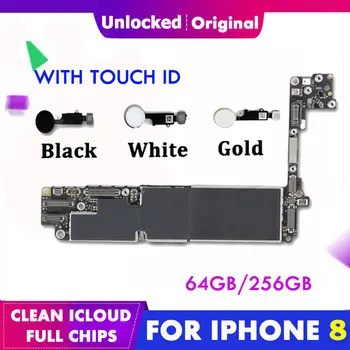 

For iPhone 8 Original 64g 256g Unlocked Motherboard Mainboard Fingerprint Touch ID Mother Logic Board iCloud Unlock Full Chips