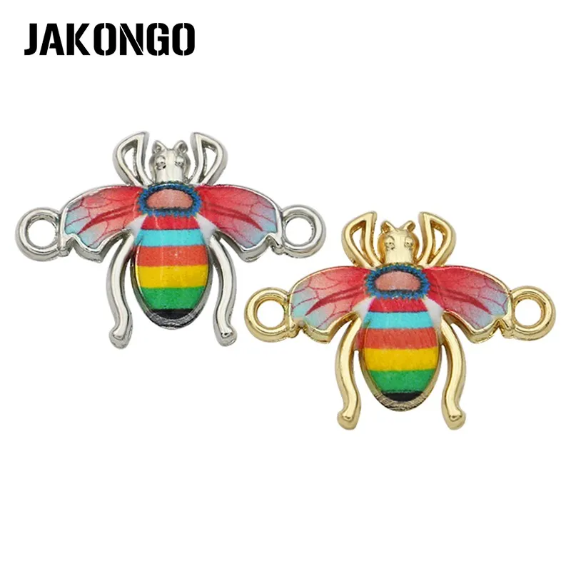 

12pcs Silver Golden Color Colorful Enamel Bee Connectors for Making Bracelet DIY Jewelry Craft Accessories 22*16mm