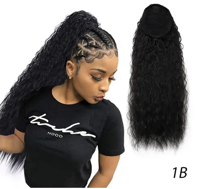 Amir Hair Drawstring Ponytail Extensions Synthetic Long Kinky Curly Ponytails Wig Hair Pieces For Women Fake Hair Extension Clip 1B