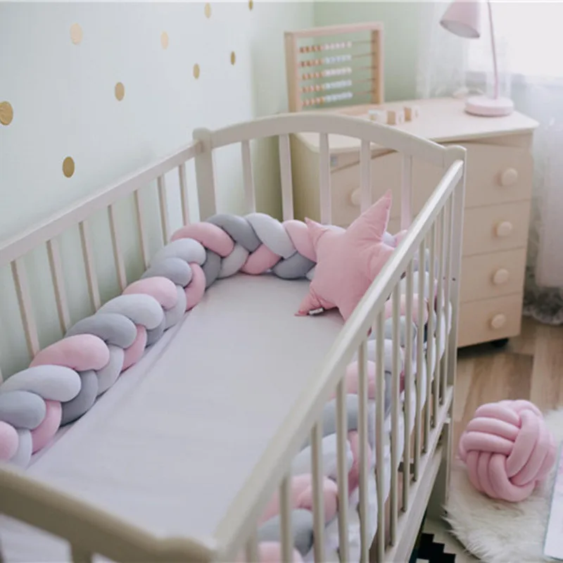 Circunferência do Berço Feito à Mão Decoração da Sala nó de Pelúcia Bebê Cama Pára-choques Recém-nascido Puro Tecelagem Longo nó Infantil Travesseiro 2m - 3m 1 tecelagem nó de pelúcia circunferência do berço