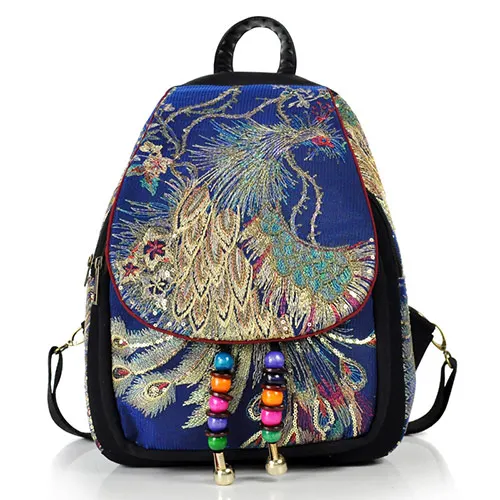 Veowalk Павлин блёстки вышитые женские холщовые рюкзаки, женские цветочные рюкзаки женские маленькие школьные рюкзаки - Цвет: Синий