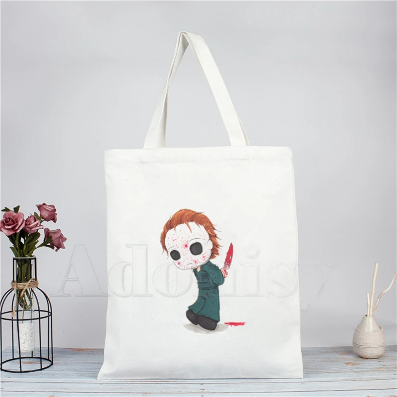

Jacted Up Michael Myers Women Handbags Canvas Tote Shopping Bags Reusable Shopping Bag Eco Foldable