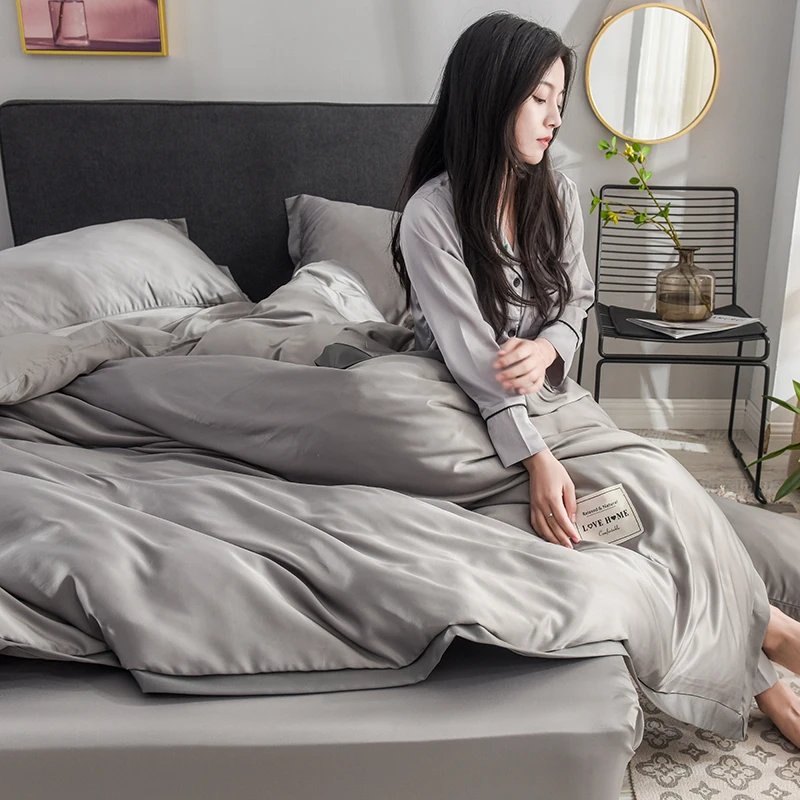 Liv-Esthete роскошный Шелковый серый комплект постельного белья Love Home шелковистый пододеяльник плоский лист комплект постельного белья двойная королева король постельное белье