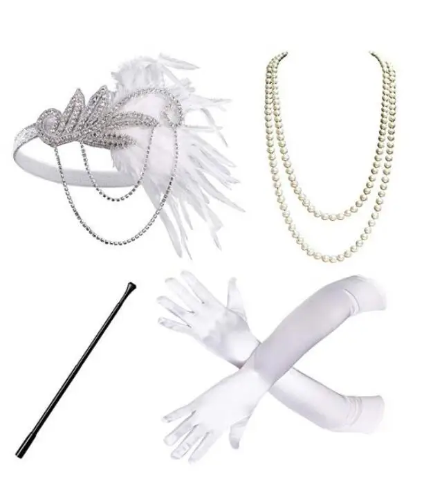 white  1920's Headband Flapper Charleston costume accessories pink nude Headpiece Great Gatsby feather headband plus size cosplay