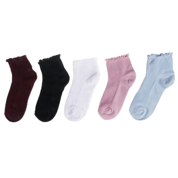 

2020 Fashion Sweet Pure Color Cotton Lace Ruffles Harajuku Frilly Edge High Quality Socks 5 Colors