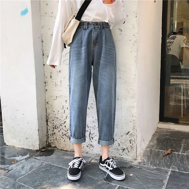 

2020 Women`s Plus Size Jeans Harem For Women Loose Vintage Light Blue Women's Jeans Pants Boyfriend Denim