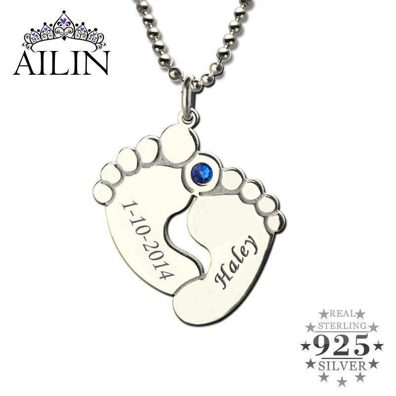  Personalized Baby Feet Birthstone Mother Necklace Name & Date Feet Charm Celebration For New Baby 9