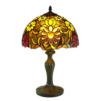 

ATREUS 12 Inches TiffanyLamps Style Table Desk Stained Glass Lamp Shade Vintage Floral Victorian Accent Antique for Home Decro