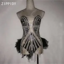 Серебряные стразы Бисероплетение боди с бахромой для женщин представление певцов и танцовщиков наряд на день рождения Вечер Выпускной сценический бар наряд