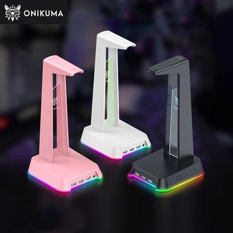 Headphone Stand Headphone Holder Headset Display Stand for ONIKUMA ST-2 with 2 USB+Audio Port Headphone Support Earphone Desk HangerHolder Storage Accessories