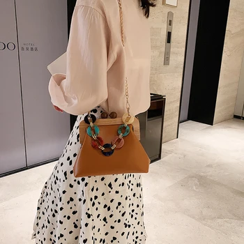 

Wooden Clip Women Handbag Designer Luxury Shell Shoulder Bag Bucket PU Evening Bag Chain Crossbody Bags Banquet Party Clutch