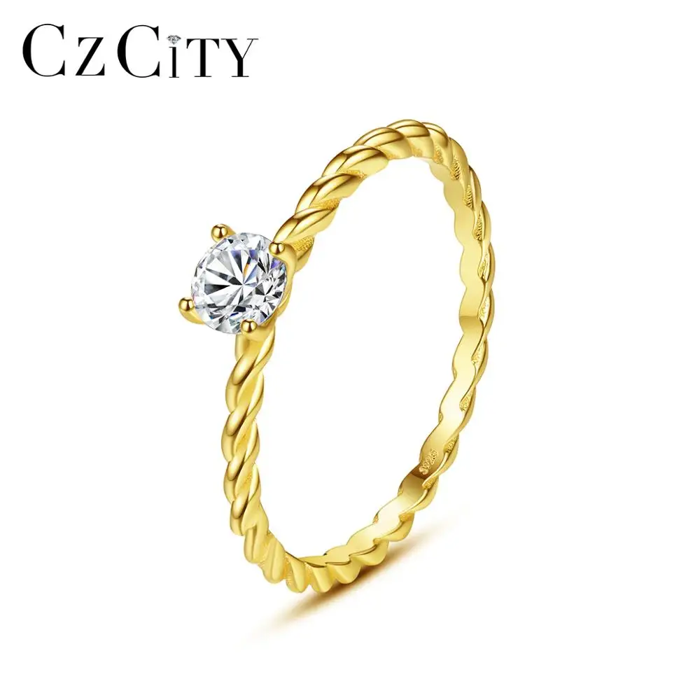 

CZCITY Hot Sale Thin 925 Sterling Silver Jewelry Shiny Zircon Women's Rings Simple Stackable Engagement Wedding Bridal Gifts