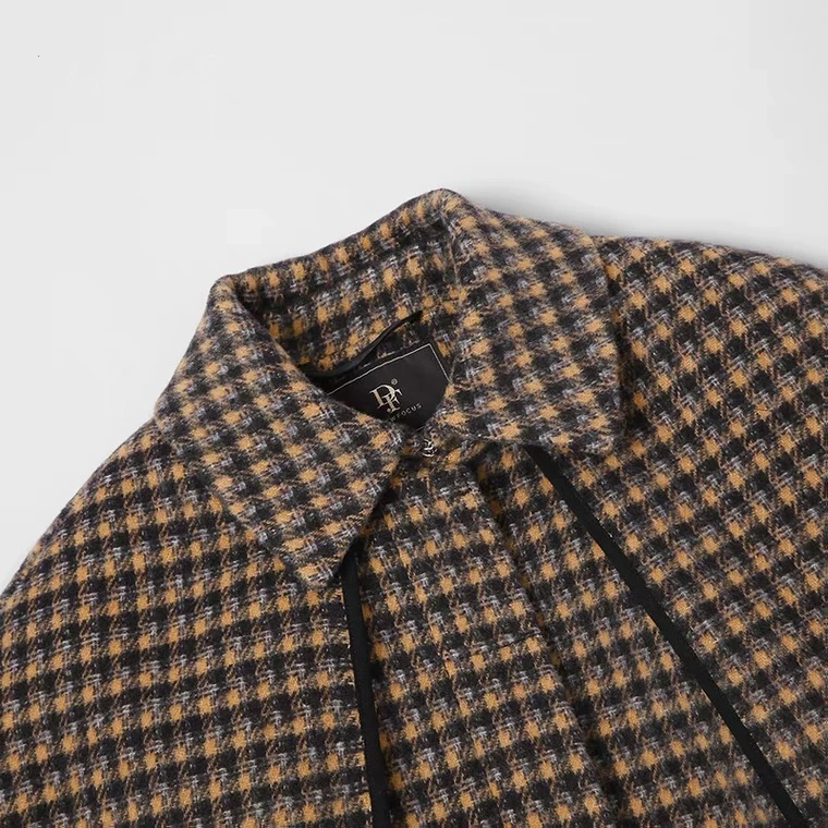 white puffer coat 2022 Winter New French Fashion Elegant Houndstooth Woolen Coat Lapel Removable Cape-Type Temperament Retro Warm Wool Long Coat long down coat