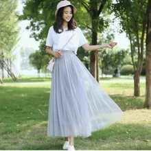 Женская прямая юбка, сетчатая, дышащая, двухслойная, длинная, высокая талия, для принцессы, летняя, повседневная, фея, широкая, подходит для размера плюс, белая