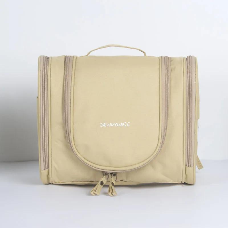beige Складная Сумочка для косметики, дорожная, водонепроницаемая, унисекс, Портативная сумка для хранения, большая емкость, полиэстер, носимая, Висячие Крючки, сумка для стирки - Цвет: beige
