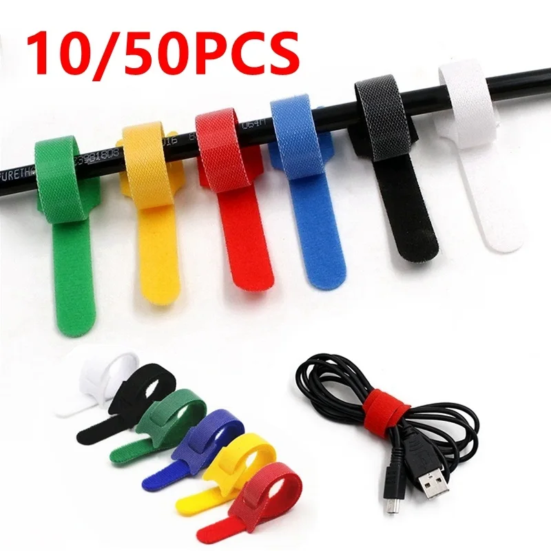 

10/50PCS 12*150mm Reusable Magic Cable Ties Self-adhesive Magic Sticker Nylon Buckle Cable Straps Office Data Line Management