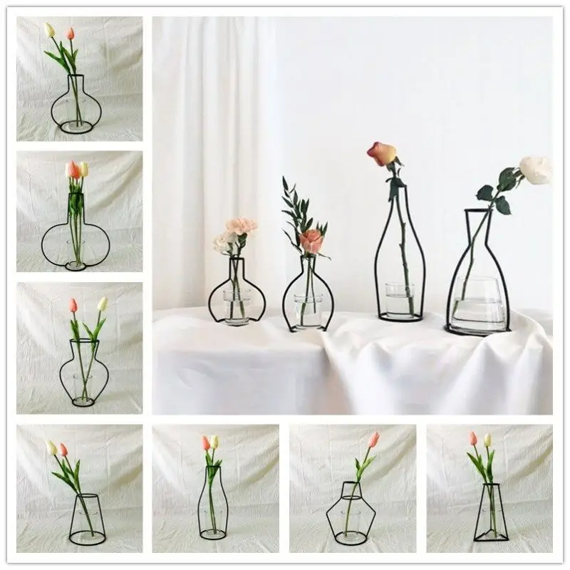 Скандинавские минималистичные абстрактные линии вазы черная железная ваза для цветов сушеные цветы украшение для дома спальни книжная полка