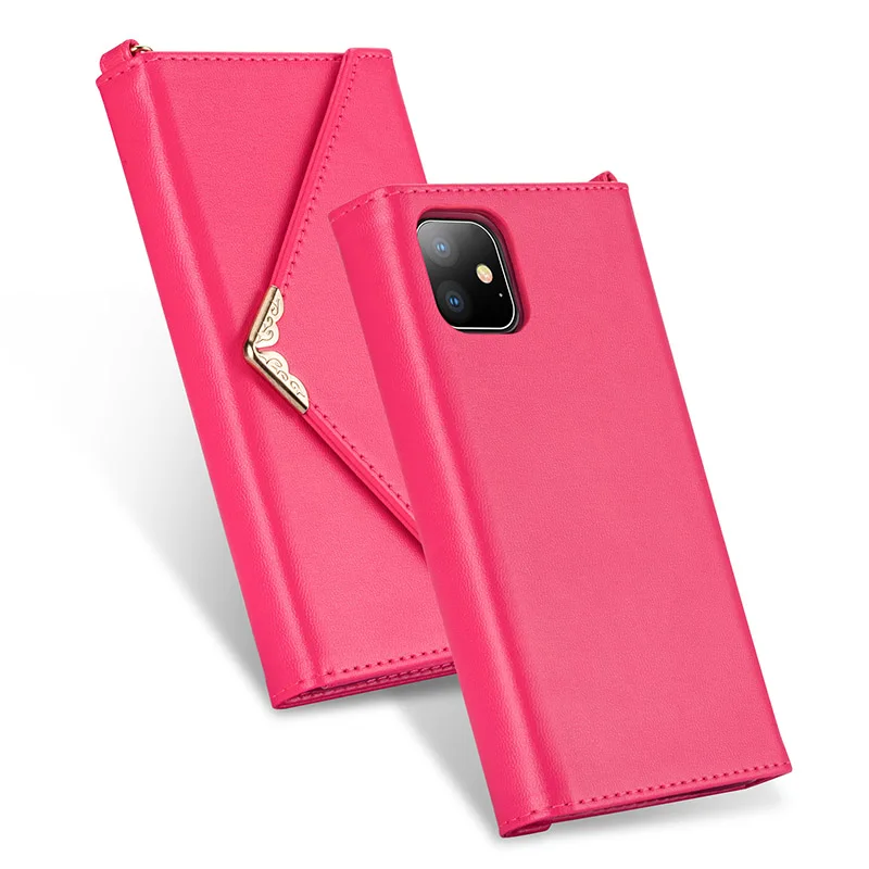 Кожаный флип-чехол для телефона для iPhone 11 Pro Max кошелек держатель для карт конверт чехол для iPhone X XR XS Max 8 7 Plus 6 6S Plus - Цвет: Розовый