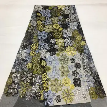 

(5yards/pc) Super embroidered African tulle lace latest sequins French net lace fabric for attractive party dress FSS206
