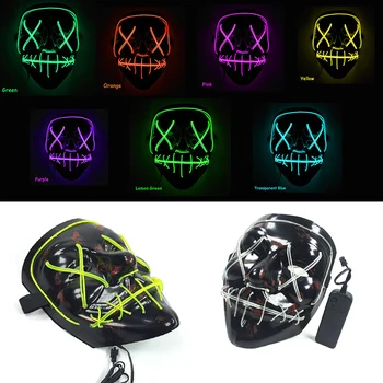 

Halloween EL Wire Face Mask Luminous Lighted Up LED Black blood double-lined slitted fork eye glow mask Party Cosplay Costume