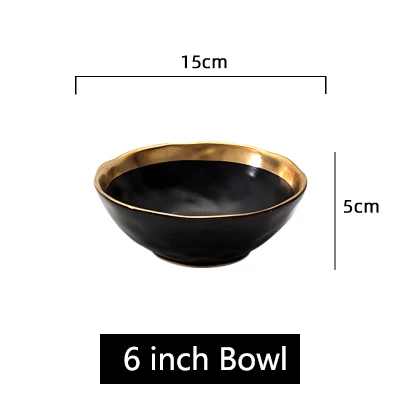 Black 6 inch Золотая инкрустация, матовая фарфоровая обеденная тарелка, роскошная круглая тарелка для свадебной вечеринки, домашняя декоративная посуда и тарелки, набор посуды - Цвет: Black 6 inch