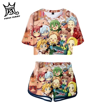 

The Seven Deadly Sins two piece set 3D Meliodas Japan anime Harajuku Navel short sleeve and Short Corp top Summer Women Sets