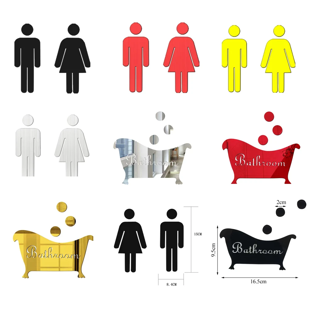 3d Acrylic Bathroom Mirror Stickers Woman&man Toilet Sign Mirror Wall