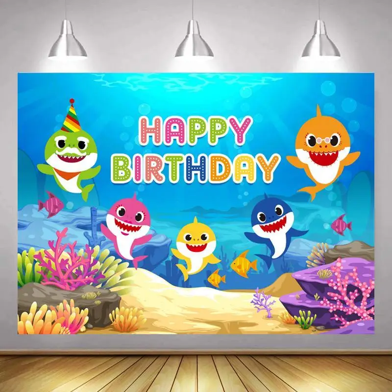 Мультфильм Подводный Акула детский день рождения Настольный декоративный фон