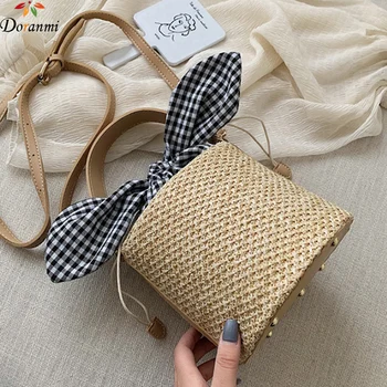 

DORANMI Straw Knitted Bucket Bags For Women 2020 Summer Scarf Handbag Female Straw Top-handle Bags Beach Shoulder Bags BG414