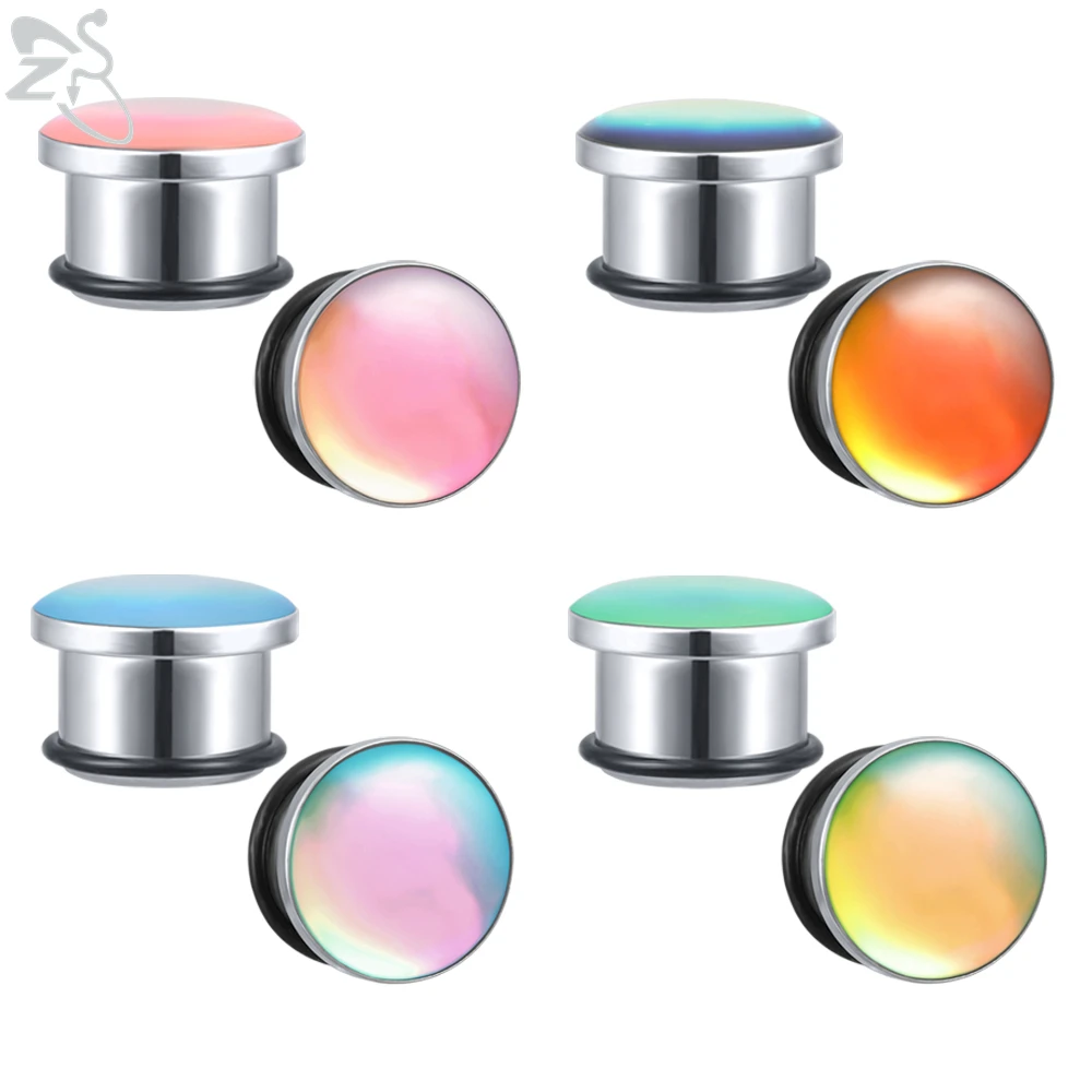

ZS 1 Pair 2G-5/8 inch 316L Stainless Steel Ear Plug Tunnel Single Flare Ear Gauges Illusion Color Expander Body Piercing Jewelry