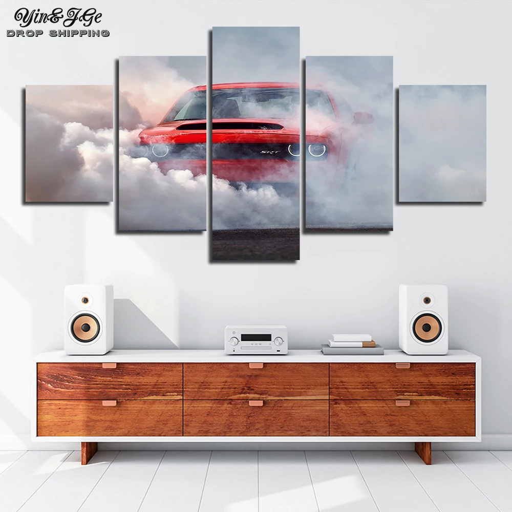 Модульная Картина на холсте с HD-печатью 5 шт. автомобильный постер Dodge Challenger демон