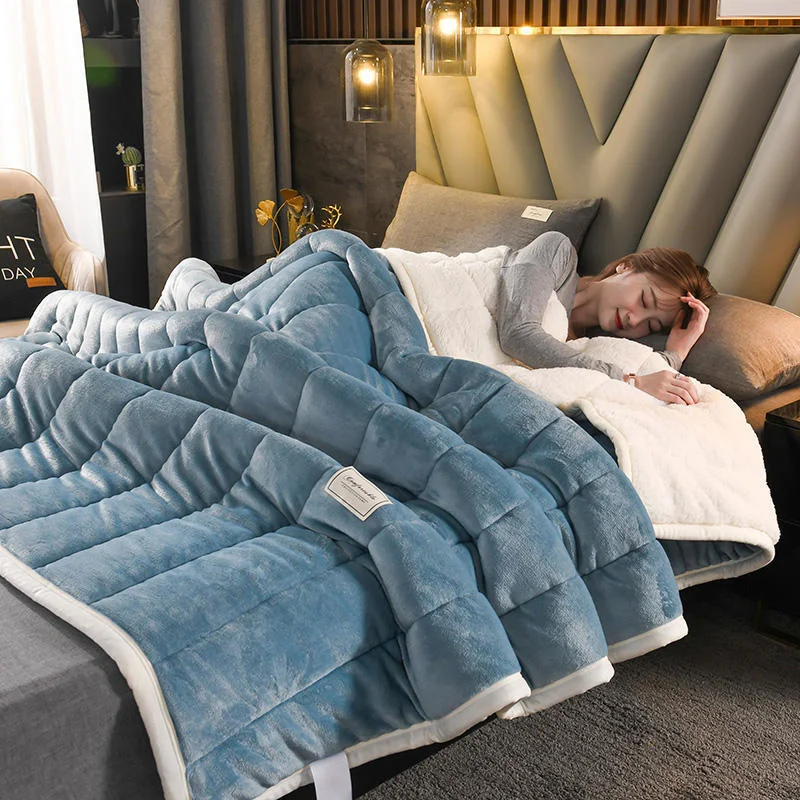 Solid Color Quilted Fleece Blankets And Throws Adult Thick Warm Winter Blanket Super Soft Duvet Comforter Luxury Home Bedding | Дом и сад