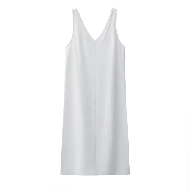 2021 Summer Women Solid White V Neck Sleeveless Fashion Dress Split Tank Dress 2