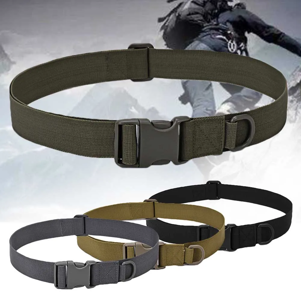 Men Nylon Canvas Mountaineering Indoor Fishing Plastic Buckle Adjustable Casual Tactical Belt Waistband Outdoor Sports Military