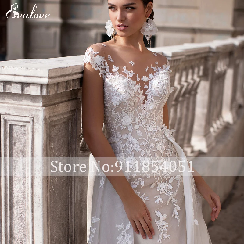 EVALOVE Romantic Scoop Neck Backless Bride Mermaid Wedding Dresses Gorgeous Appliques Detachable Train Customized Wedding Gown off the shoulder wedding dress