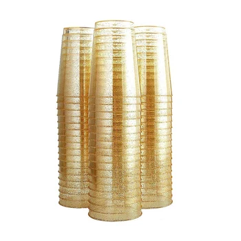 

200Pcs 9OZ Gold Cups,Disposable Gold Glitter Plastic Cups-Premium Wedding Cups-Party Cups