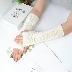 1 Pair Autumn Winter Women Knit Gloves Arm Wrist Sleeve Hand Warmer Girls Rhombus Long Half Winter Mittens Fingerless Gloves