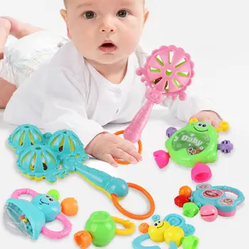 

7Pcs Baby Rattle Cartoon Animal Newborn Baby Shake Plastic Hand Bell Musical Rattle Teething Toy For 0-12 Months Teether Toys