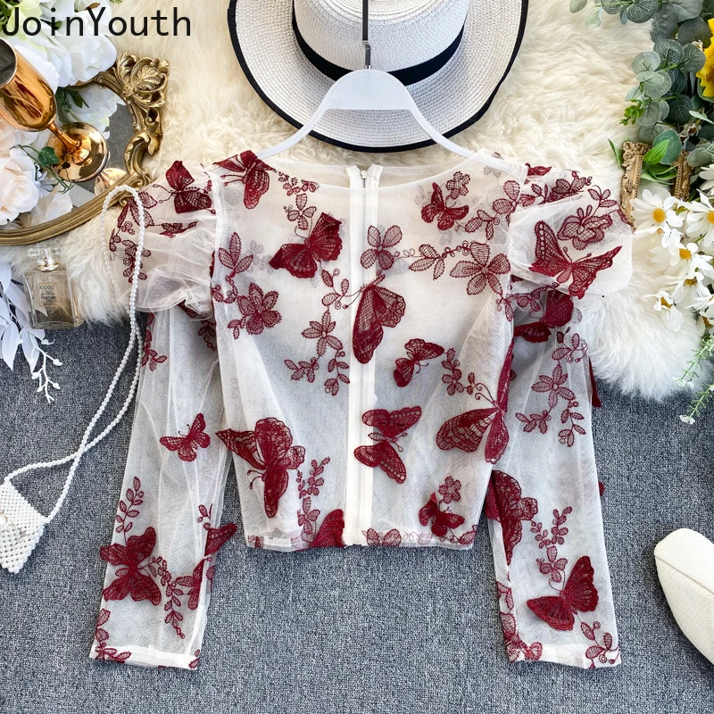 

Joinyouth Blouse Women Appliques Full Korean Tops Butterfly Loose Puff Sleeves Shirts Retro 2020 New Fashion Female Clothing 399