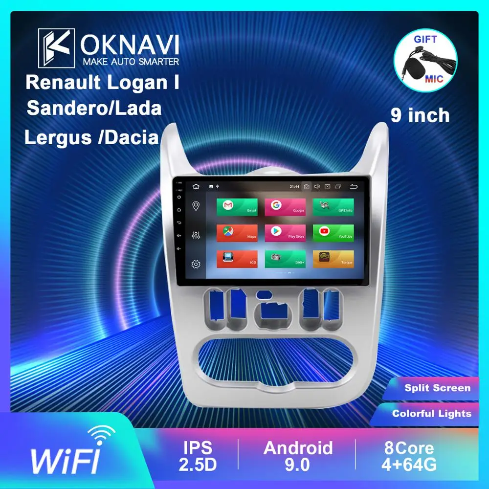 

OKNAVI 9"2din Android 9.0 Car DVD Player For Renault Logan I Sandero Lada Lergus Dacia Duster 2009-2016 Car Radio GPS Player
