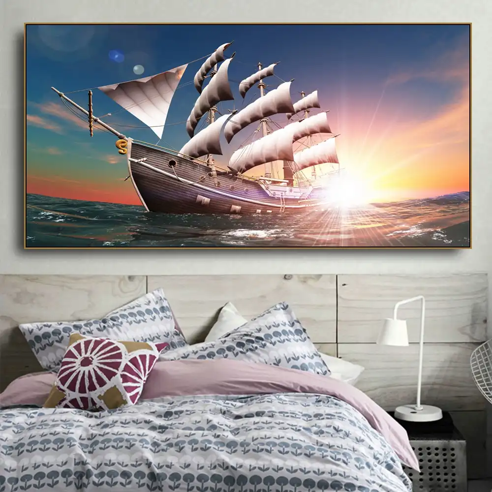 Laeacco Segeln Schiff Bilder Leinwand Malerei Kalligraphie Decor Bilder Gemalde Fur Wohnzimmer Schlafzimmer Wand Dekor Kunst Malerei Und Kalligraphie Aliexpress