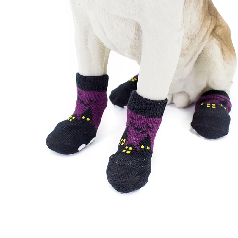 Хэллоуин Pet Водонепроницаемый носки "тыква", подошва с защитой от скольжения, Paw протекторы, малых и средних собак грязно-доказательство Детские безбортные носки Calcetines Perro