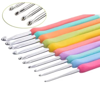 

New Hot 10 Pieces Set Crochet Hooks Knitting Tools Aluminum Knit Hook Soft Silicone Handle 2.0mm-6.0mm Needles With Bag SMD66