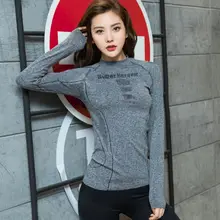 Спортивный топ с длинными рукавами женская рубашка для йоги эластичные спортивные футболки топы для фитнес-тренировки с буквенным принтом спортивная одежда для женщин