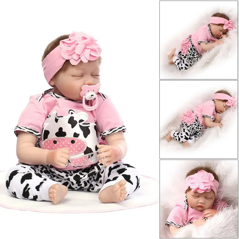 

55cm Silicon Vinyl Doll Milk Cow Pink Newborn Lifelike Baby Toy Early Childhood K4UE
