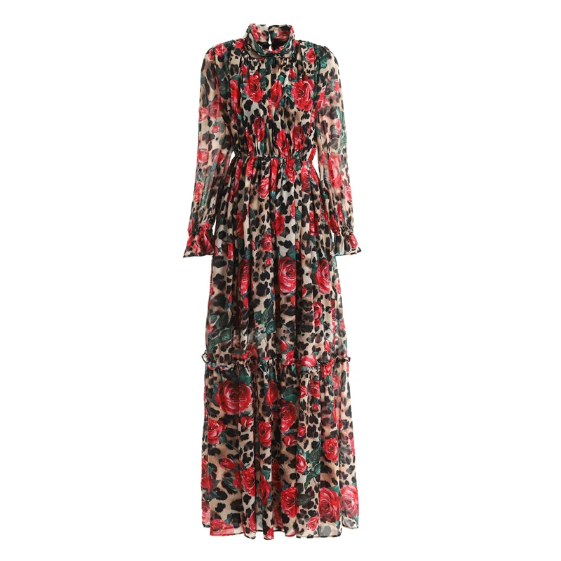 GoodliShowsi подиумное Цветочное платье с леопардовой розой и длинным рукавом для отдыха, женское макси платье, женские вечерние элегантные платья