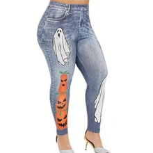 Поддельные джинсы леггинсы современные женские креативный ПРИНТ леггинсы с цветочным принтом модные Высокая Талия Для женщин спортивные Фитнес леггинсы для Для женщин