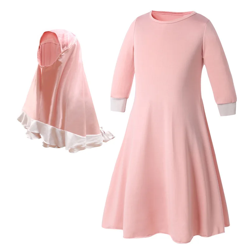 Хиджаб для детей, платье в году, новая одежда для девочек мусульманские платья Рамадан Абая Дубай, Турция, мусульманская одежда Marocain Vestidos - Цвет: Pink Suit