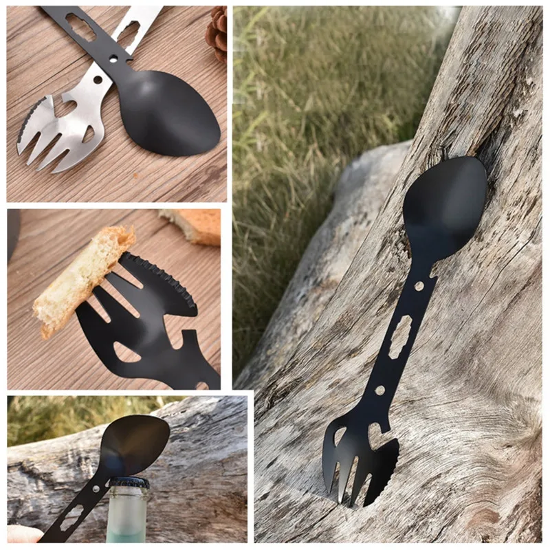 8 в 1 нержавеющая сталь Spork EDC инструмент открытый многофункциональный кемпинговая вилка ложка для пикника гаджет Ложка Вилка открывалка для бутылок
